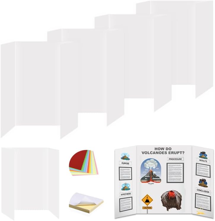 Rsgift 4 Pcs 26x16.5 inches Medium Trifold Poster Boards with Double Sided Tapes and Cardboard, Corrugated Display Boards, Professional Presentation Boards for School Project, Exhibitions - Image 1